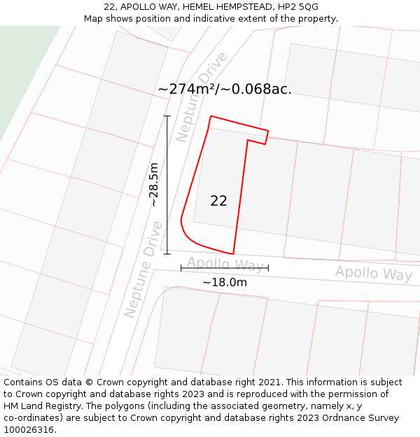 22, APOLLO WAY, HEMEL HEMPSTEAD, HP2 5QG: Plot and title map