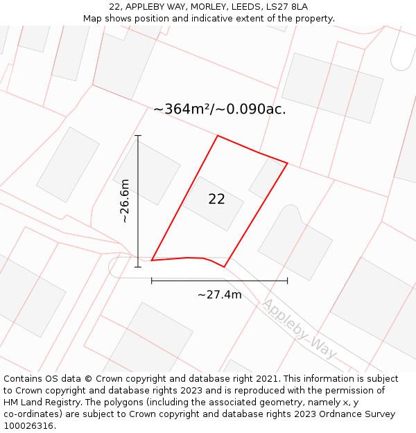 22, APPLEBY WAY, MORLEY, LEEDS, LS27 8LA: Plot and title map