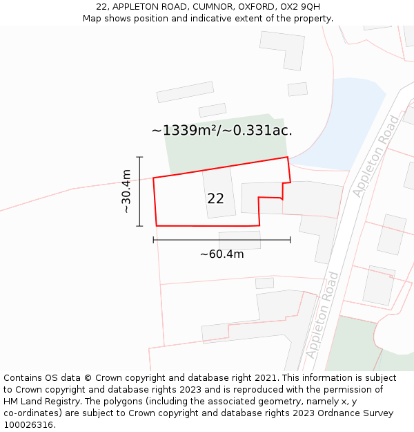 22, APPLETON ROAD, CUMNOR, OXFORD, OX2 9QH: Plot and title map