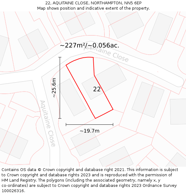 22, AQUITAINE CLOSE, NORTHAMPTON, NN5 6EP: Plot and title map