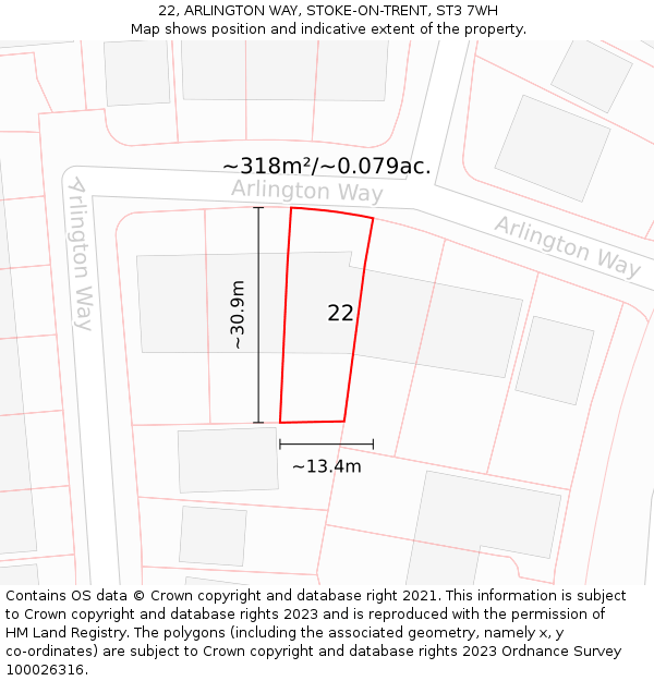 22, ARLINGTON WAY, STOKE-ON-TRENT, ST3 7WH: Plot and title map