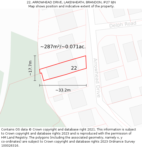 22, ARROWHEAD DRIVE, LAKENHEATH, BRANDON, IP27 9JN: Plot and title map