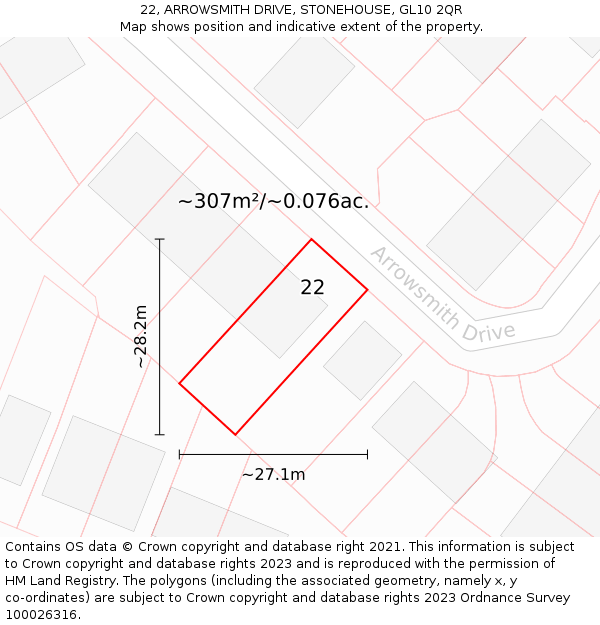 22, ARROWSMITH DRIVE, STONEHOUSE, GL10 2QR: Plot and title map
