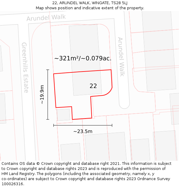 22, ARUNDEL WALK, WINGATE, TS28 5LJ: Plot and title map