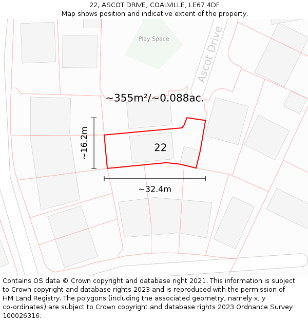 22, ASCOT DRIVE, COALVILLE, LE67 4DF: Plot and title map