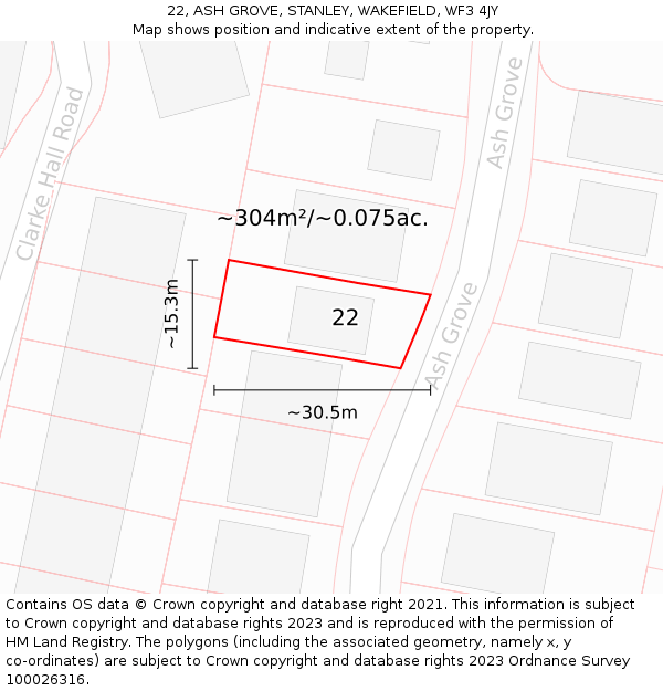 22, ASH GROVE, STANLEY, WAKEFIELD, WF3 4JY: Plot and title map