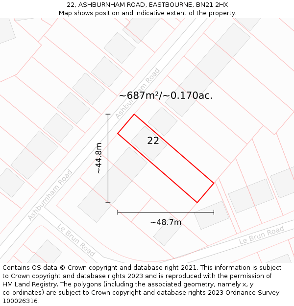 22, ASHBURNHAM ROAD, EASTBOURNE, BN21 2HX: Plot and title map