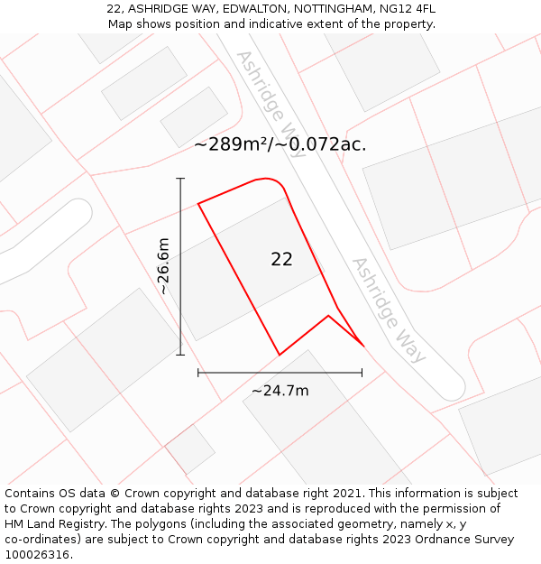 22, ASHRIDGE WAY, EDWALTON, NOTTINGHAM, NG12 4FL: Plot and title map