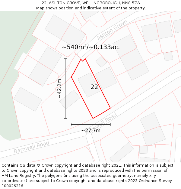 22, ASHTON GROVE, WELLINGBOROUGH, NN8 5ZA: Plot and title map