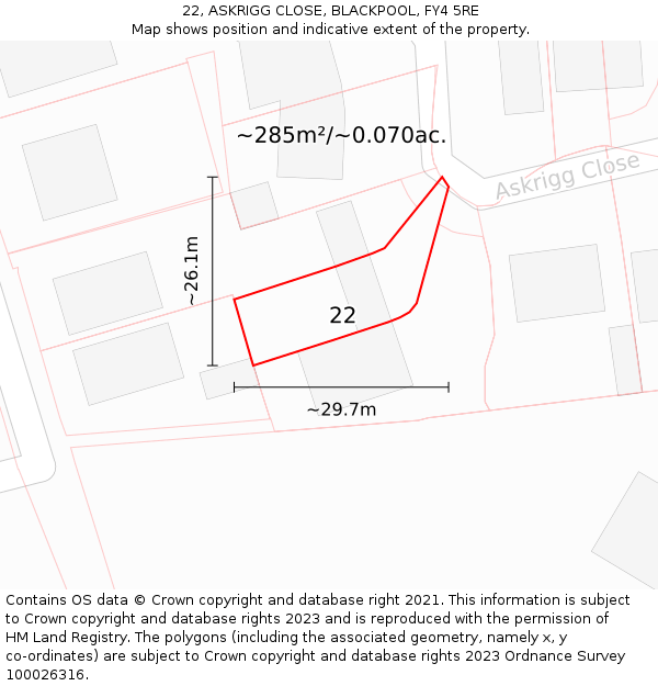 22, ASKRIGG CLOSE, BLACKPOOL, FY4 5RE: Plot and title map