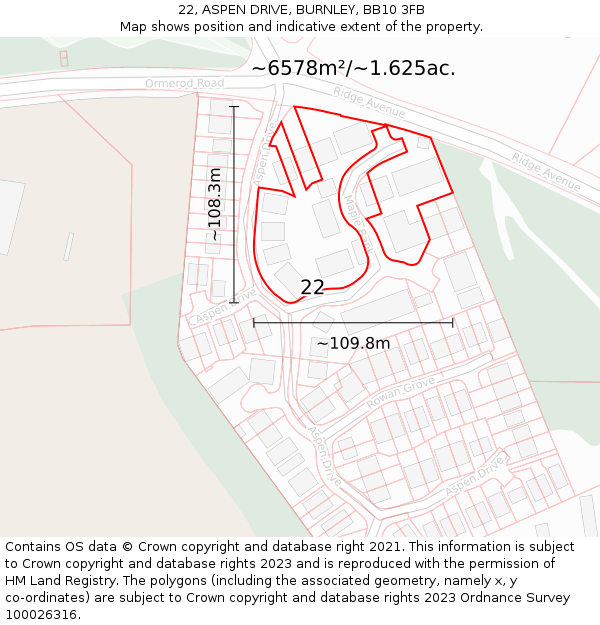 22, ASPEN DRIVE, BURNLEY, BB10 3FB: Plot and title map