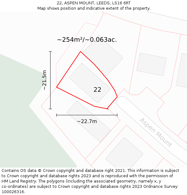 22, ASPEN MOUNT, LEEDS, LS16 6RT: Plot and title map