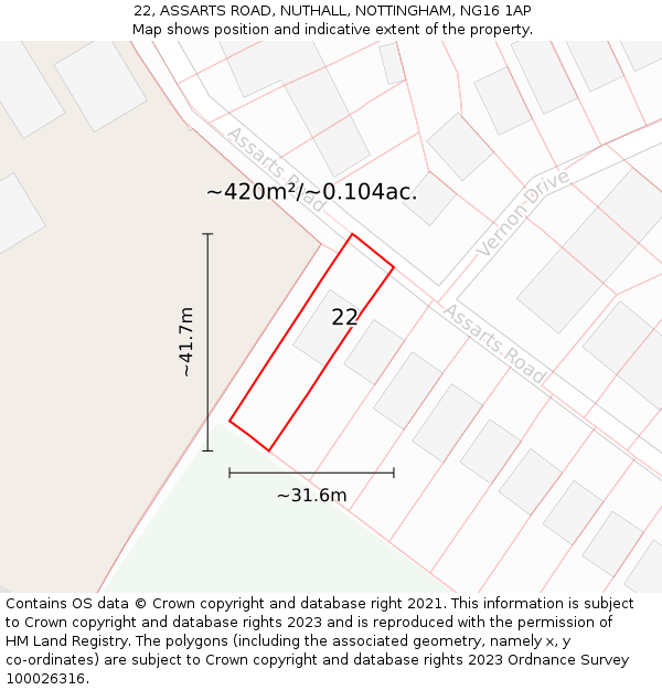 22, ASSARTS ROAD, NUTHALL, NOTTINGHAM, NG16 1AP: Plot and title map