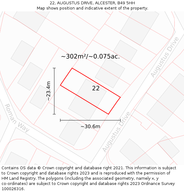 22, AUGUSTUS DRIVE, ALCESTER, B49 5HH: Plot and title map