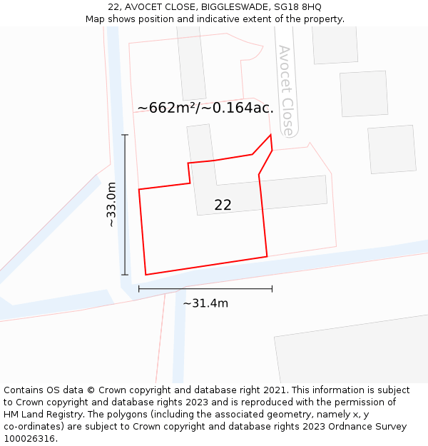 22, AVOCET CLOSE, BIGGLESWADE, SG18 8HQ: Plot and title map