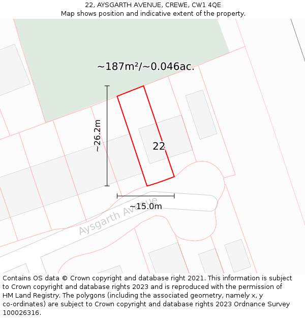 22, AYSGARTH AVENUE, CREWE, CW1 4QE: Plot and title map