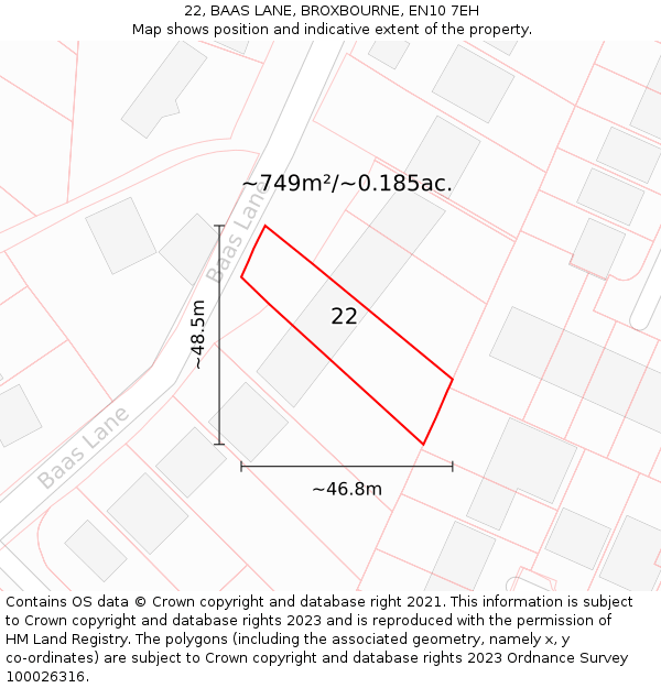 22, BAAS LANE, BROXBOURNE, EN10 7EH: Plot and title map