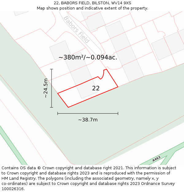 22, BABORS FIELD, BILSTON, WV14 9XS: Plot and title map