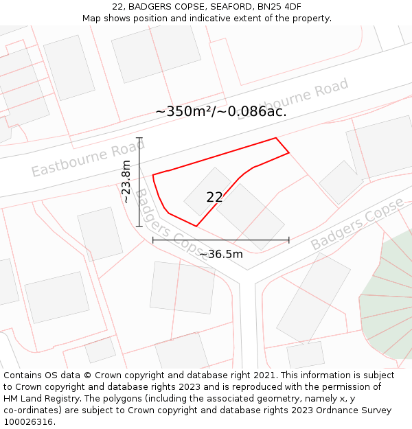 22, BADGERS COPSE, SEAFORD, BN25 4DF: Plot and title map