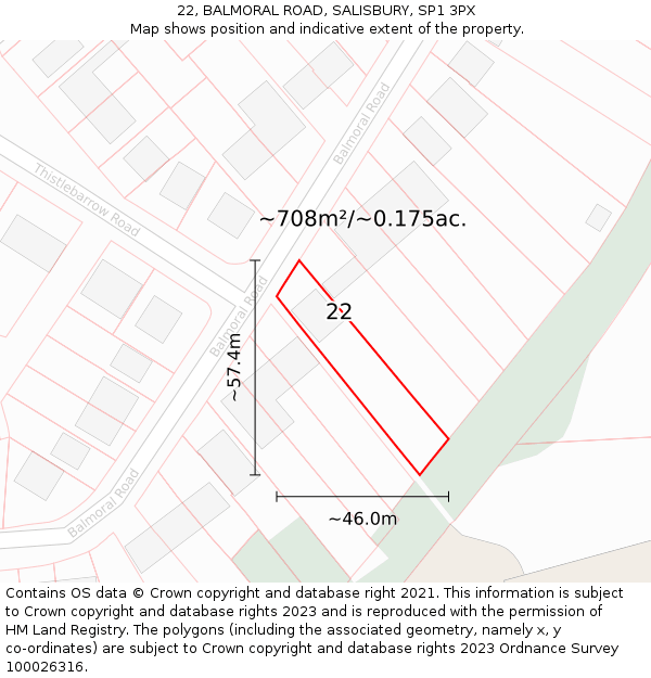 22, BALMORAL ROAD, SALISBURY, SP1 3PX: Plot and title map