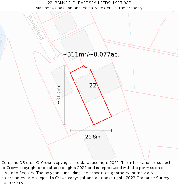 22, BANKFIELD, BARDSEY, LEEDS, LS17 9AP: Plot and title map