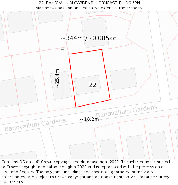 22, BANOVALLUM GARDENS, HORNCASTLE, LN9 6PN: Plot and title map