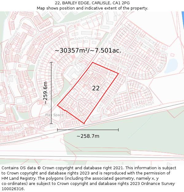 22, BARLEY EDGE, CARLISLE, CA1 2PG: Plot and title map