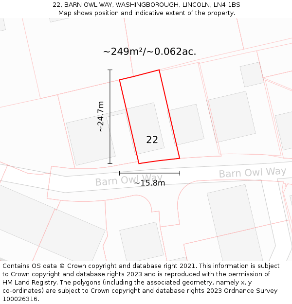 22, BARN OWL WAY, WASHINGBOROUGH, LINCOLN, LN4 1BS: Plot and title map