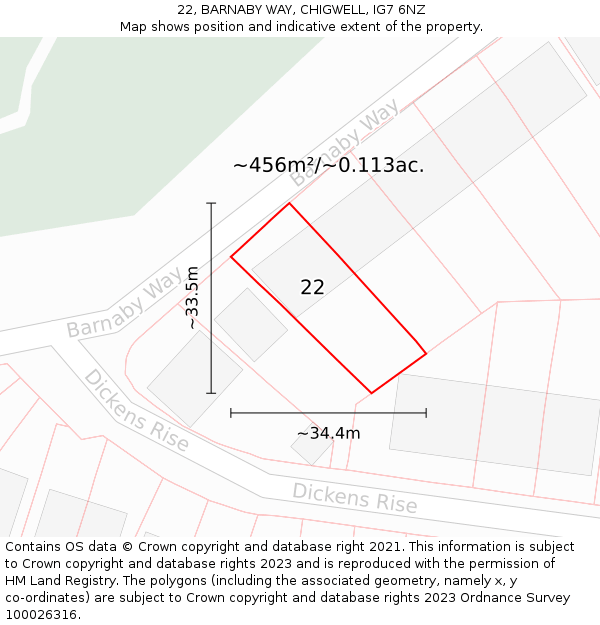 22, BARNABY WAY, CHIGWELL, IG7 6NZ: Plot and title map