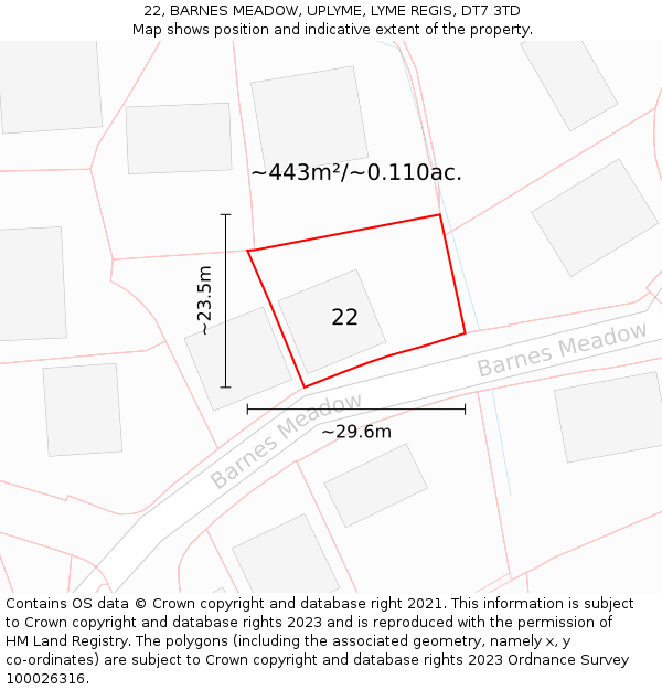 22, BARNES MEADOW, UPLYME, LYME REGIS, DT7 3TD: Plot and title map