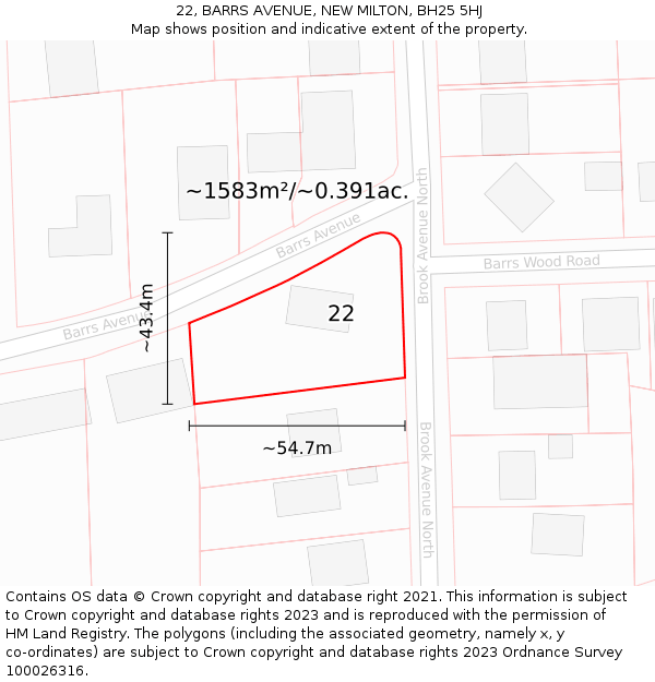 22, BARRS AVENUE, NEW MILTON, BH25 5HJ: Plot and title map