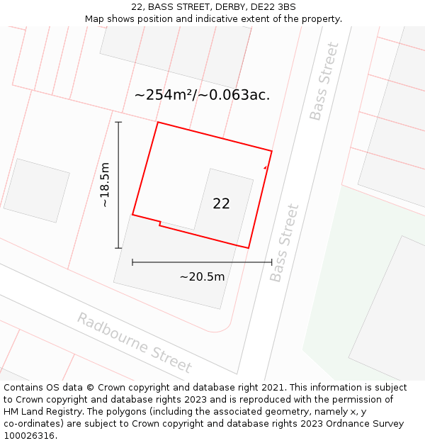 22, BASS STREET, DERBY, DE22 3BS: Plot and title map