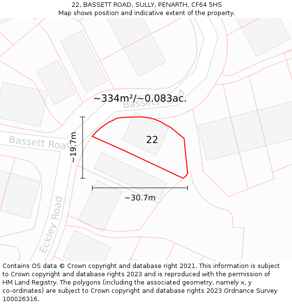 22, BASSETT ROAD, SULLY, PENARTH, CF64 5HS: Plot and title map