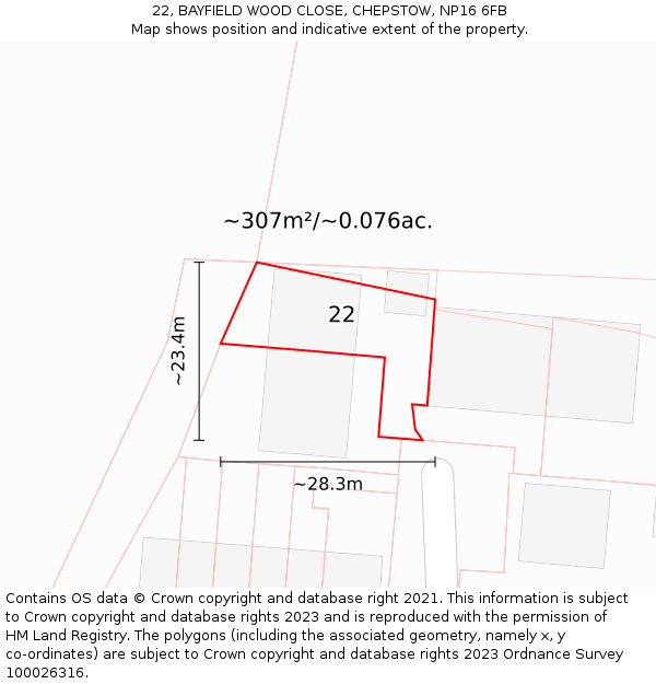 22, BAYFIELD WOOD CLOSE, CHEPSTOW, NP16 6FB: Plot and title map