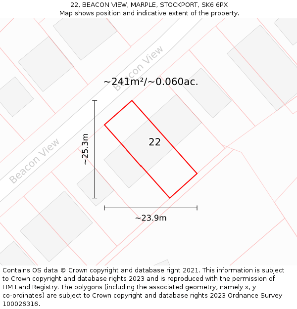 22, BEACON VIEW, MARPLE, STOCKPORT, SK6 6PX: Plot and title map