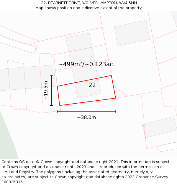 22, BEARNETT DRIVE, WOLVERHAMPTON, WV4 5NN: Plot and title map