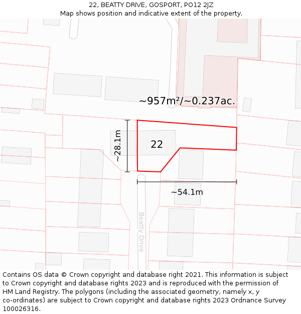 22, BEATTY DRIVE, GOSPORT, PO12 2JZ: Plot and title map