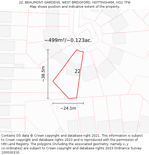 22, BEAUMONT GARDENS, WEST BRIDGFORD, NOTTINGHAM, NG2 7FW: Plot and title map