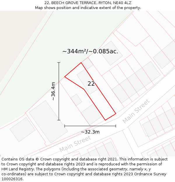 22, BEECH GROVE TERRACE, RYTON, NE40 4LZ: Plot and title map