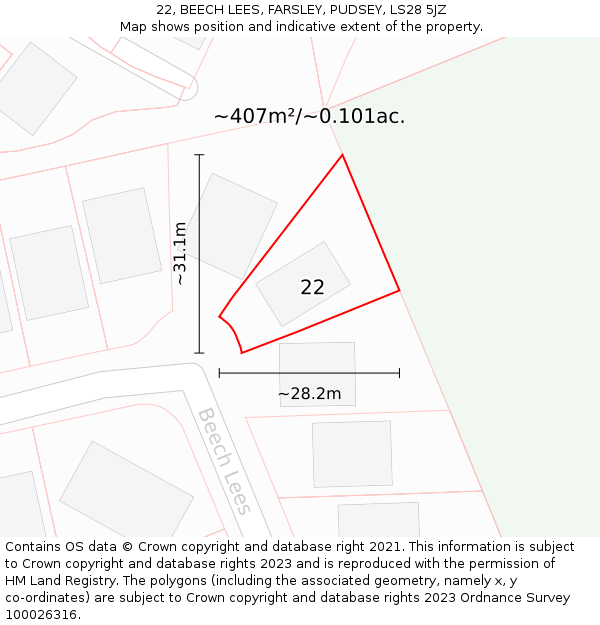 22, BEECH LEES, FARSLEY, PUDSEY, LS28 5JZ: Plot and title map