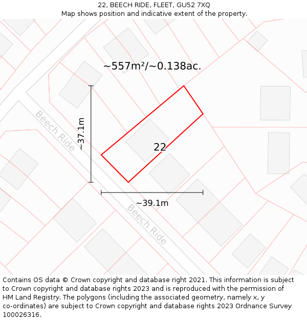 22, BEECH RIDE, FLEET, GU52 7XQ: Plot and title map