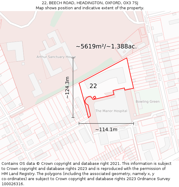 22, BEECH ROAD, HEADINGTON, OXFORD, OX3 7SJ: Plot and title map