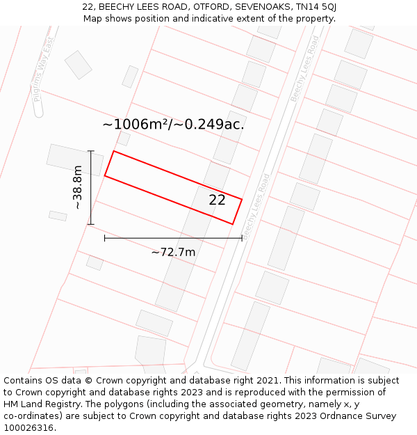 22, BEECHY LEES ROAD, OTFORD, SEVENOAKS, TN14 5QJ: Plot and title map