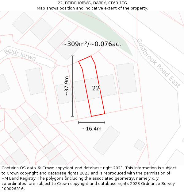 22, BEIDR IORWG, BARRY, CF63 1FG: Plot and title map