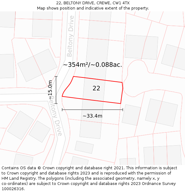 22, BELTONY DRIVE, CREWE, CW1 4TX: Plot and title map