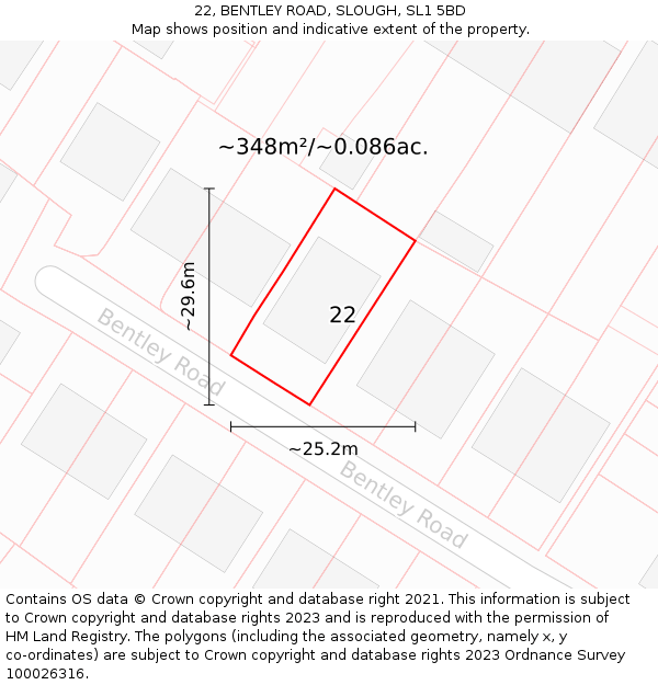 22, BENTLEY ROAD, SLOUGH, SL1 5BD: Plot and title map