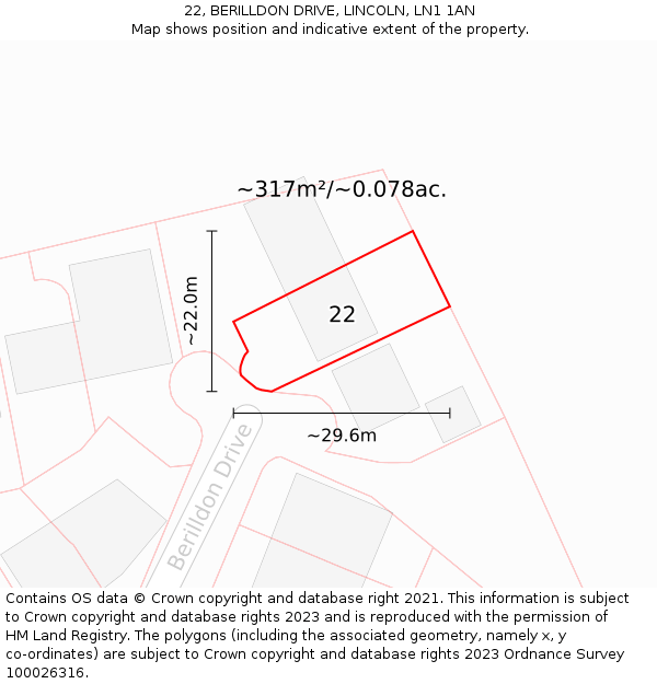 22, BERILLDON DRIVE, LINCOLN, LN1 1AN: Plot and title map