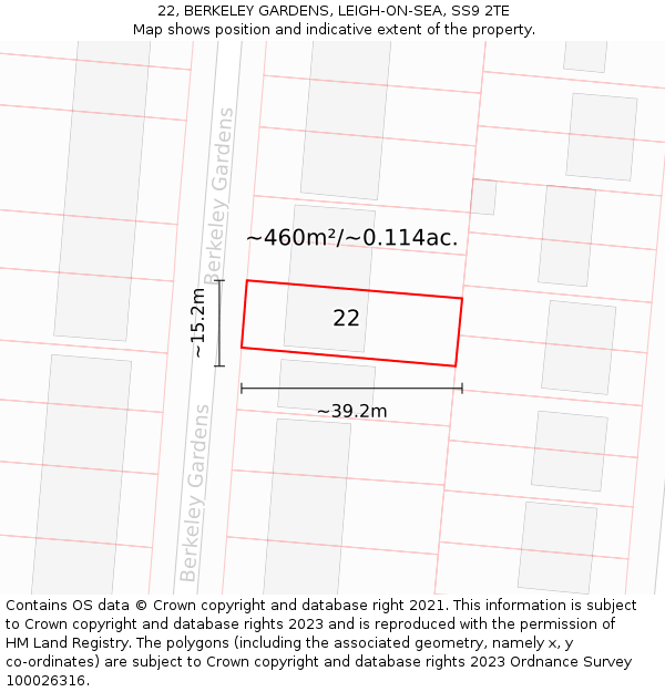 22, BERKELEY GARDENS, LEIGH-ON-SEA, SS9 2TE: Plot and title map