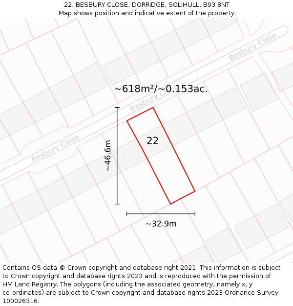 22, BESBURY CLOSE, DORRIDGE, SOLIHULL, B93 8NT: Plot and title map