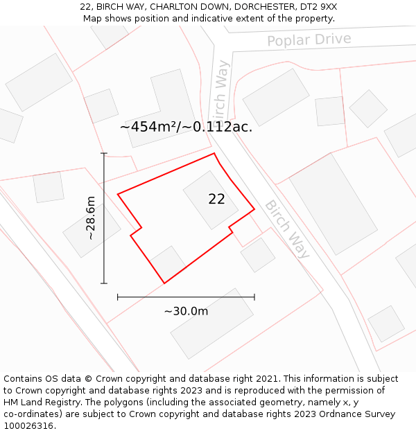 22, BIRCH WAY, CHARLTON DOWN, DORCHESTER, DT2 9XX: Plot and title map